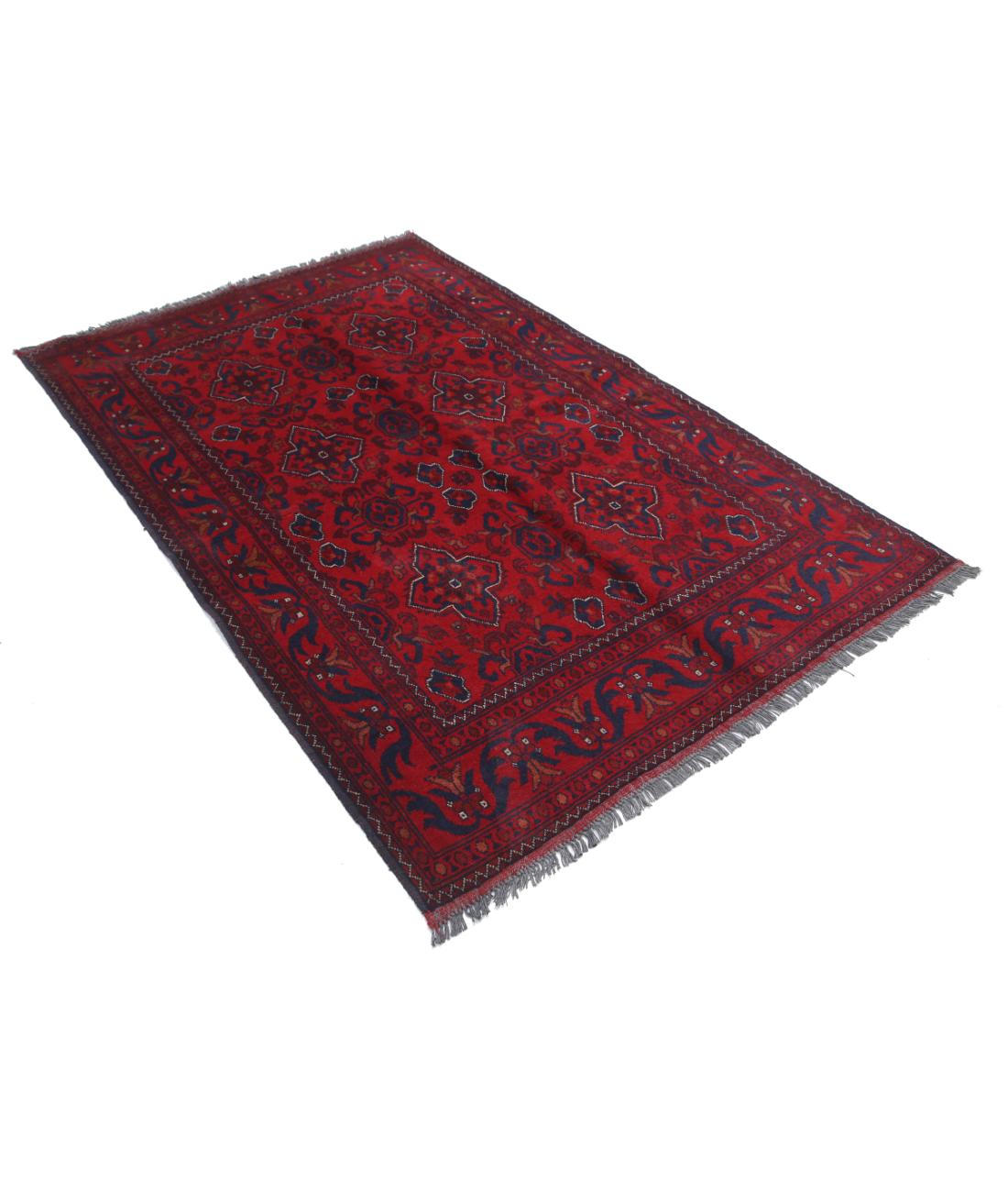 Afghan 4' 4" X 6' 7" Hand-Knotted Wool Rug 4' 4" X 6' 7" (132 X 201) / Red / Blue