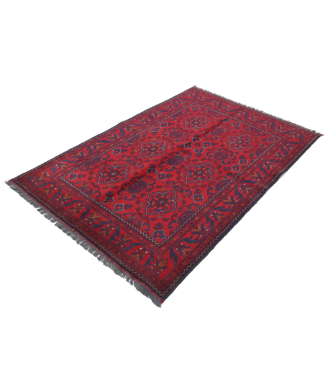 Afghan 4' 4" X 6' 7" Hand-Knotted Wool Rug 4' 4" X 6' 7" (132 X 201) / Red / Blue