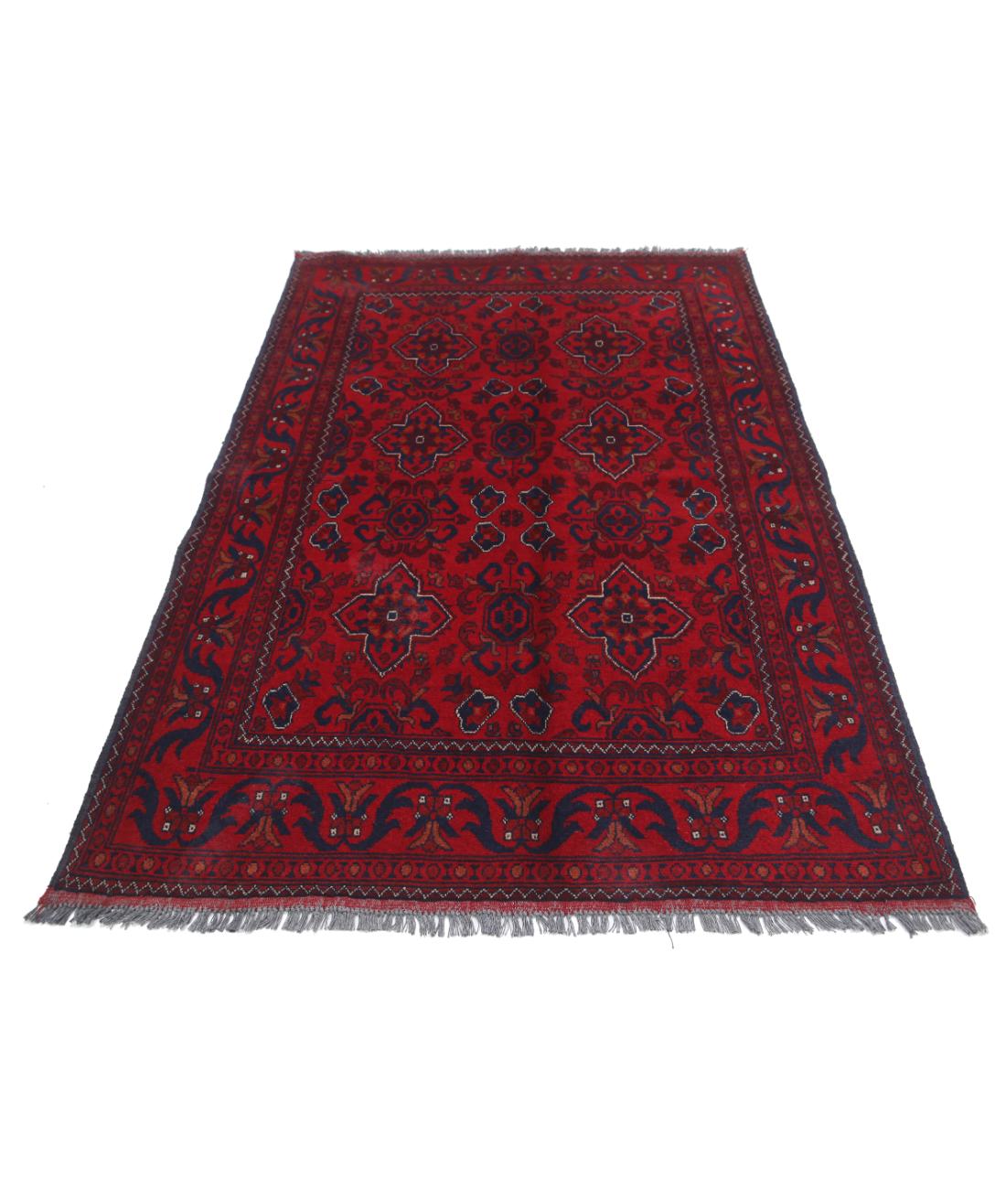 Afghan 4' 4" X 6' 7" Hand-Knotted Wool Rug 4' 4" X 6' 7" (132 X 201) / Red / Blue