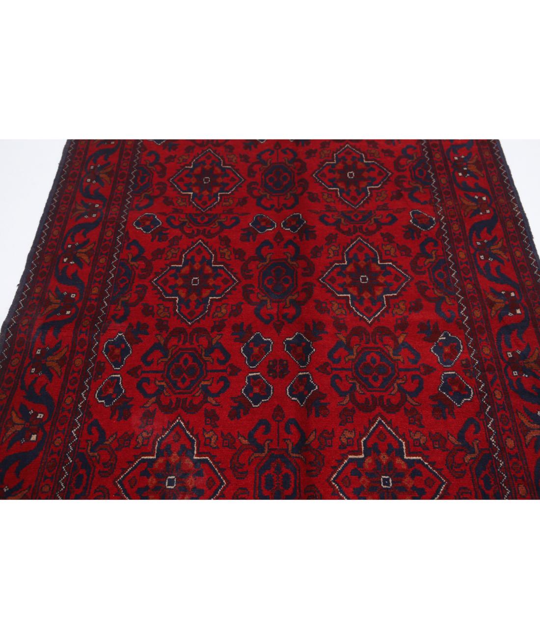 Afghan 4' 4" X 6' 7" Hand-Knotted Wool Rug 4' 4" X 6' 7" (132 X 201) / Red / Blue