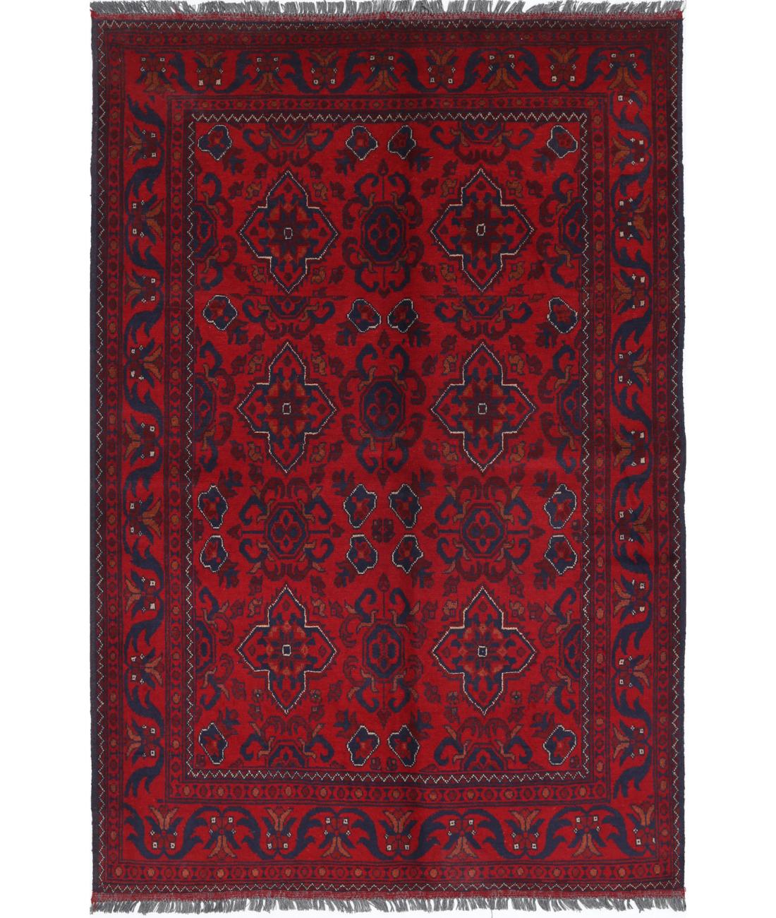 Afghan 4' 4" X 6' 7" Hand-Knotted Wool Rug 4' 4" X 6' 7" (132 X 201) / Red / Blue