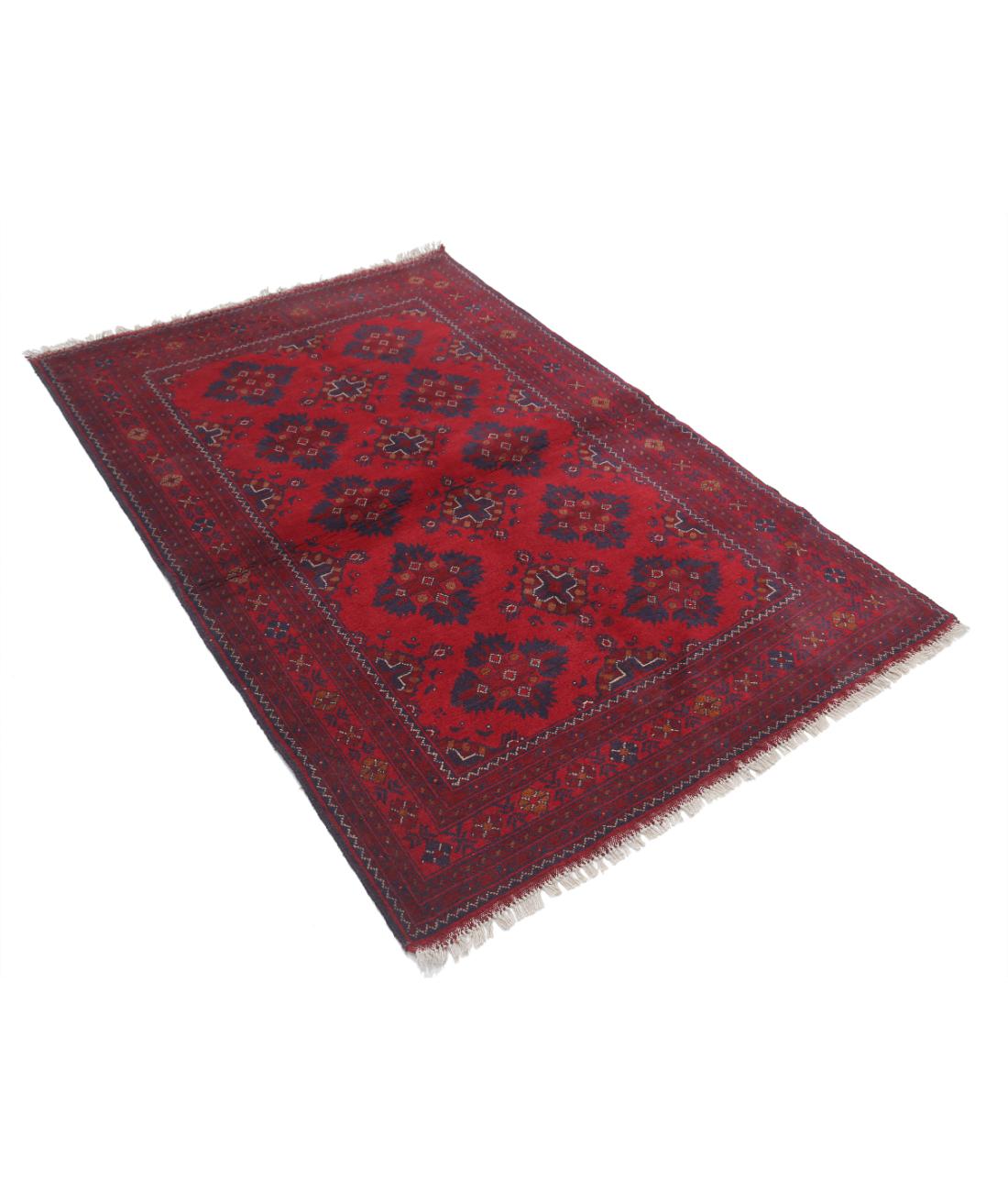 Afghan 4' 1" X 6' 1" Hand-Knotted Wool Rug 4' 1" X 6' 1" (124 X 185) / Red / Blue