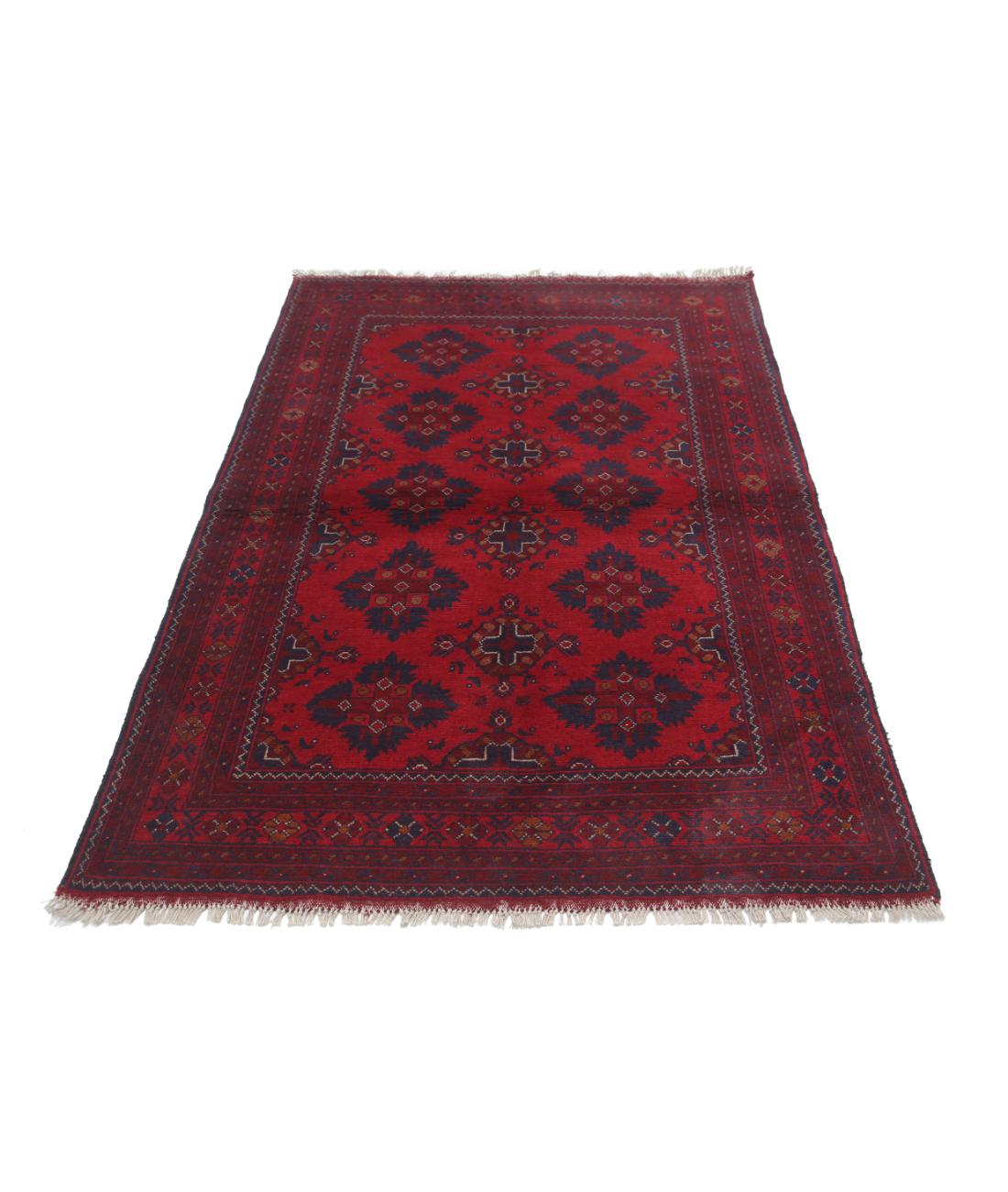 Afghan 4' 1" X 6' 1" Hand-Knotted Wool Rug 4' 1" X 6' 1" (124 X 185) / Red / Blue