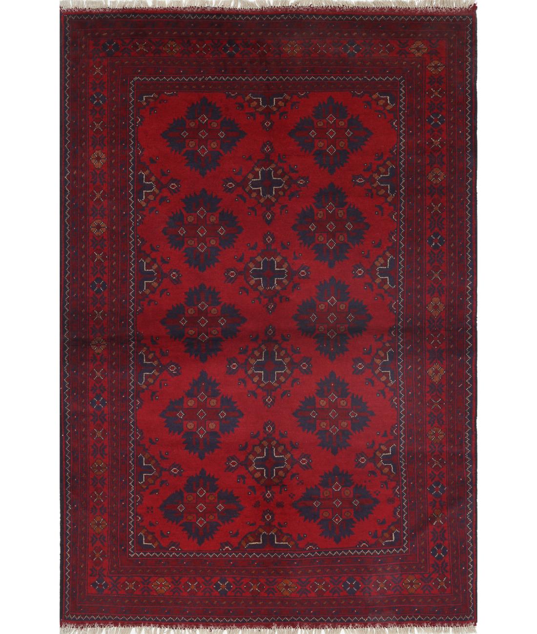 Afghan 4' 1" X 6' 1" Hand-Knotted Wool Rug 4' 1" X 6' 1" (124 X 185) / Red / Blue