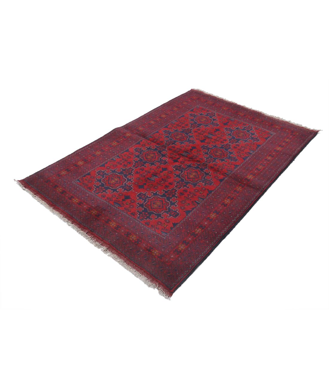 Afghan 4' 3" X 6' 4" Hand-Knotted Wool Rug 4' 3" X 6' 4" (130 X 193) / Red / Blue