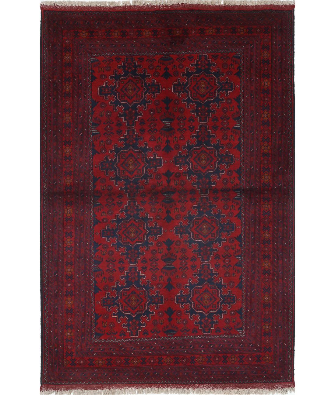 Afghan 4' 3" X 6' 4" Hand-Knotted Wool Rug 4' 3" X 6' 4" (130 X 193) / Red / Blue