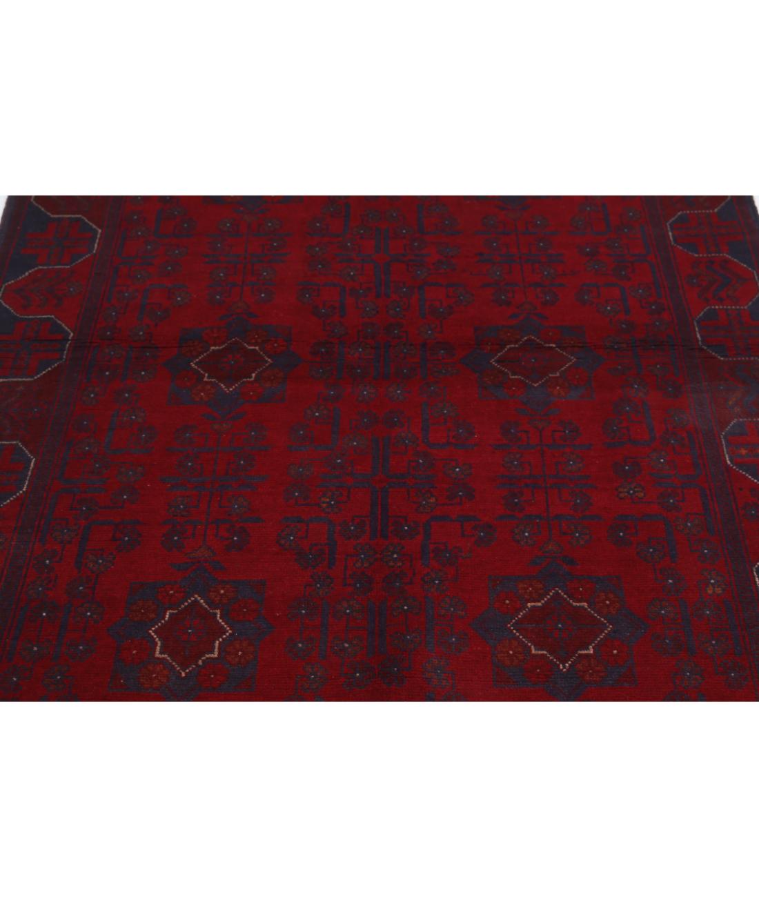 Afghan 4' 2" X 6' 5" Hand-Knotted Wool Rug 4' 2" X 6' 5" (127 X 196) / Red / Blue