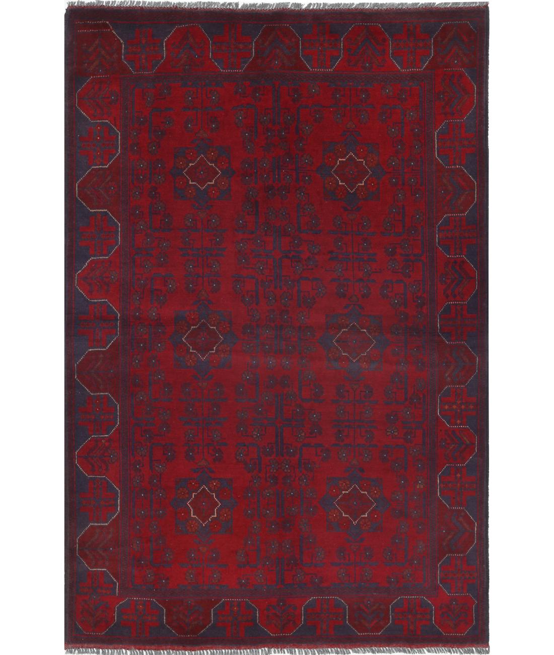 Afghan 4' 2" X 6' 5" Hand-Knotted Wool Rug 4' 2" X 6' 5" (127 X 196) / Red / Blue