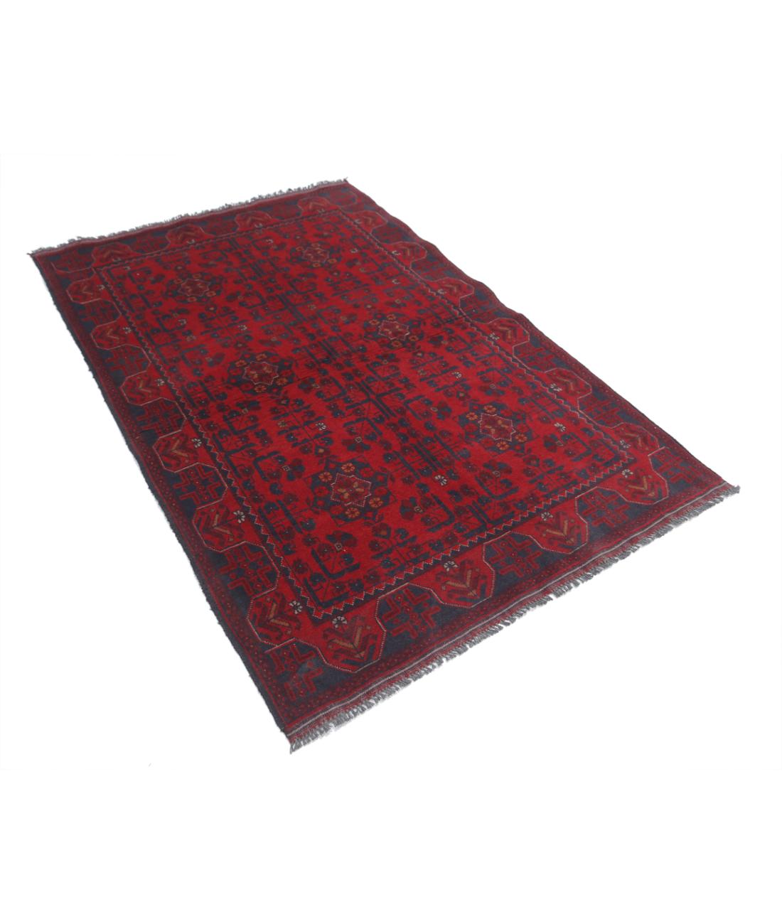 Afghan 4' 2" X 6' 5" Hand-Knotted Wool Rug 4' 2" X 6' 5" (127 X 196) / Red / Blue