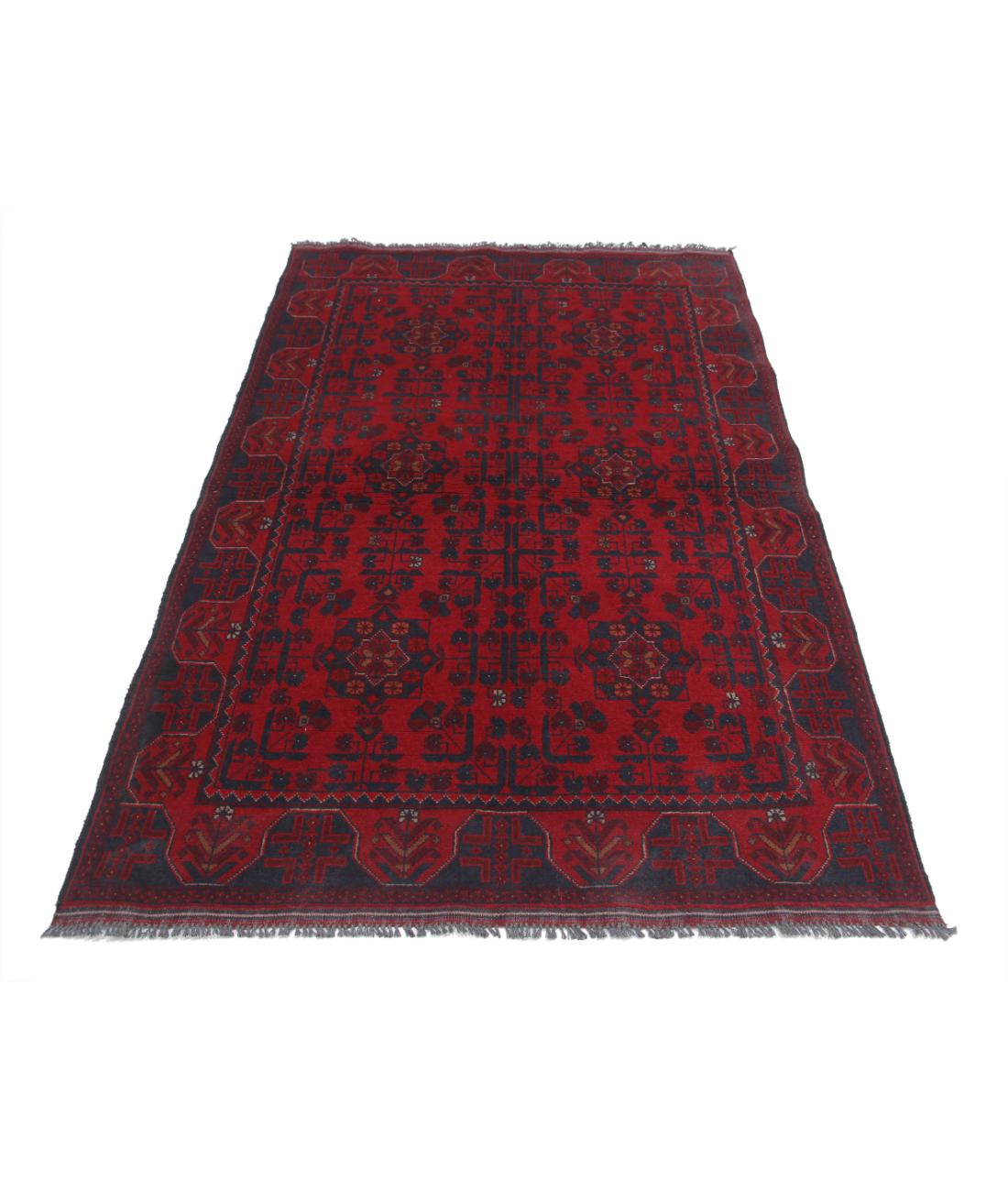 Afghan 4' 2" X 6' 5" Hand-Knotted Wool Rug 4' 2" X 6' 5" (127 X 196) / Red / Blue