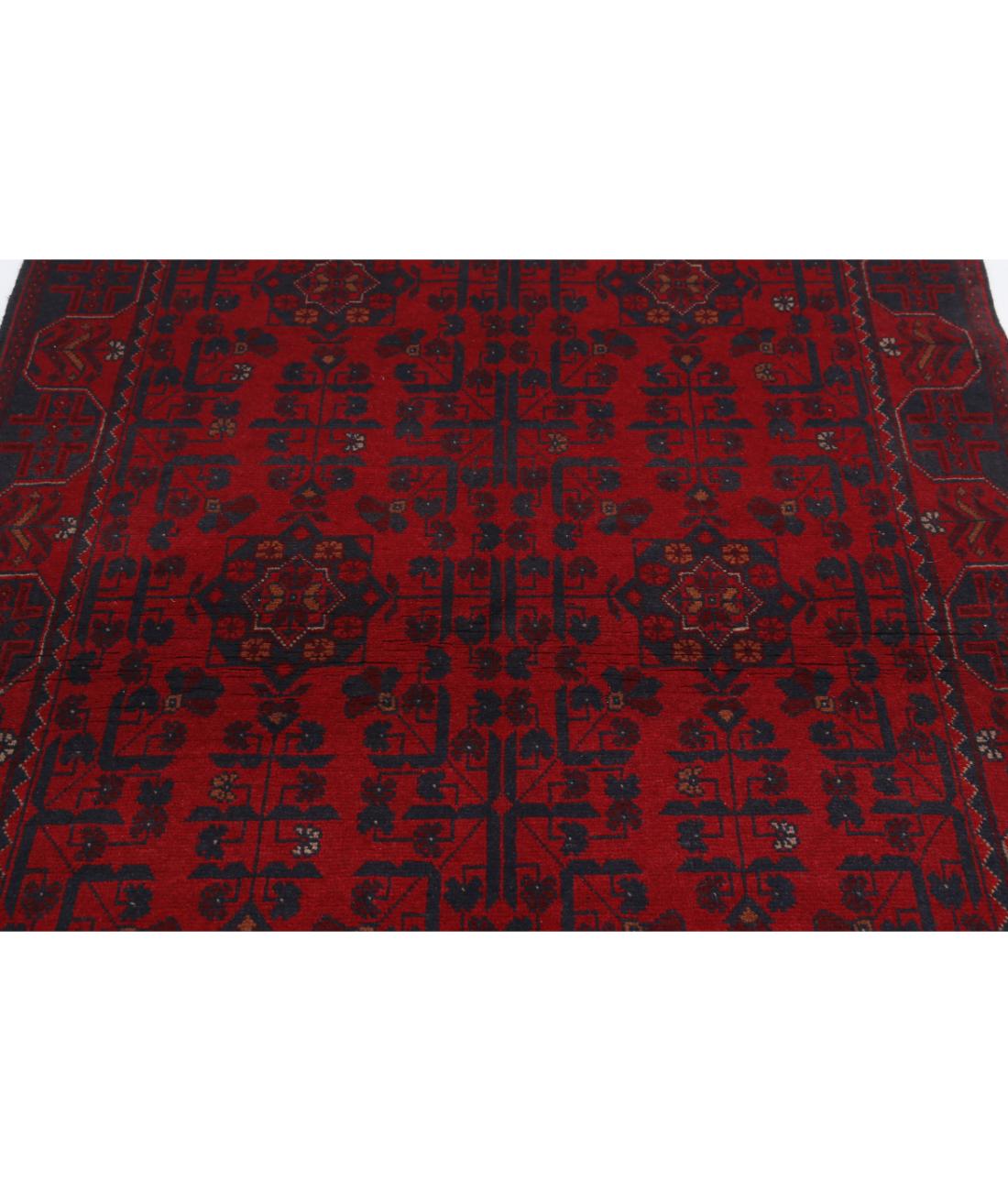 Afghan 4' 2" X 6' 5" Hand-Knotted Wool Rug 4' 2" X 6' 5" (127 X 196) / Red / Blue