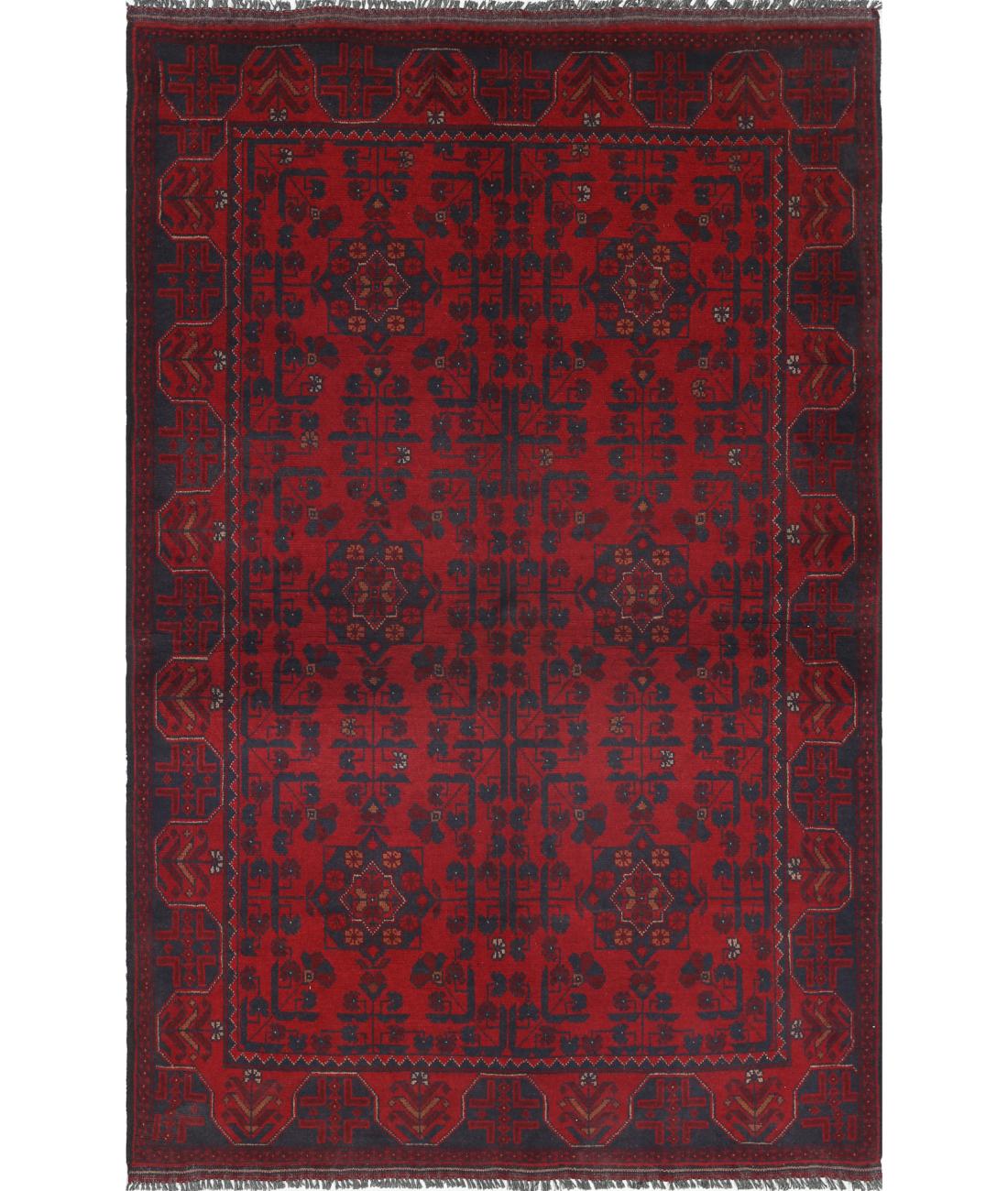 Afghan 4' 2" X 6' 5" Hand-Knotted Wool Rug 4' 2" X 6' 5" (127 X 196) / Red / Blue