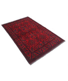 Afghan 4' 2" X 6' 4" Hand-Knotted Wool Rug 4' 2" X 6' 4" (127 X 193) / Red / Blue