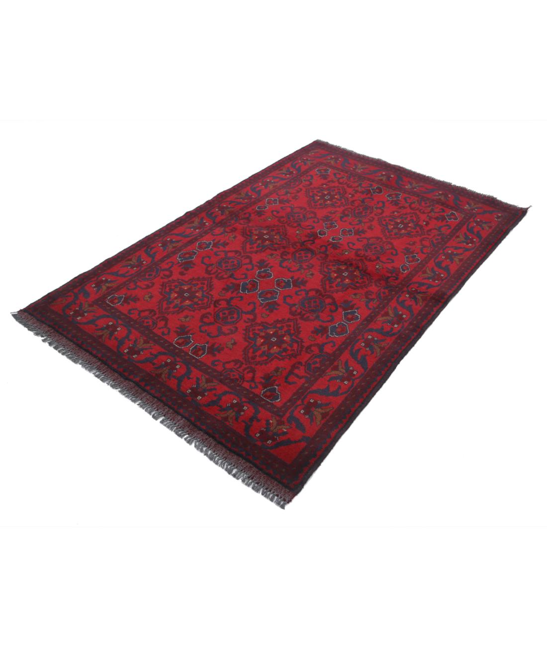 Afghan 4' 2" X 6' 4" Hand-Knotted Wool Rug 4' 2" X 6' 4" (127 X 193) / Red / Blue