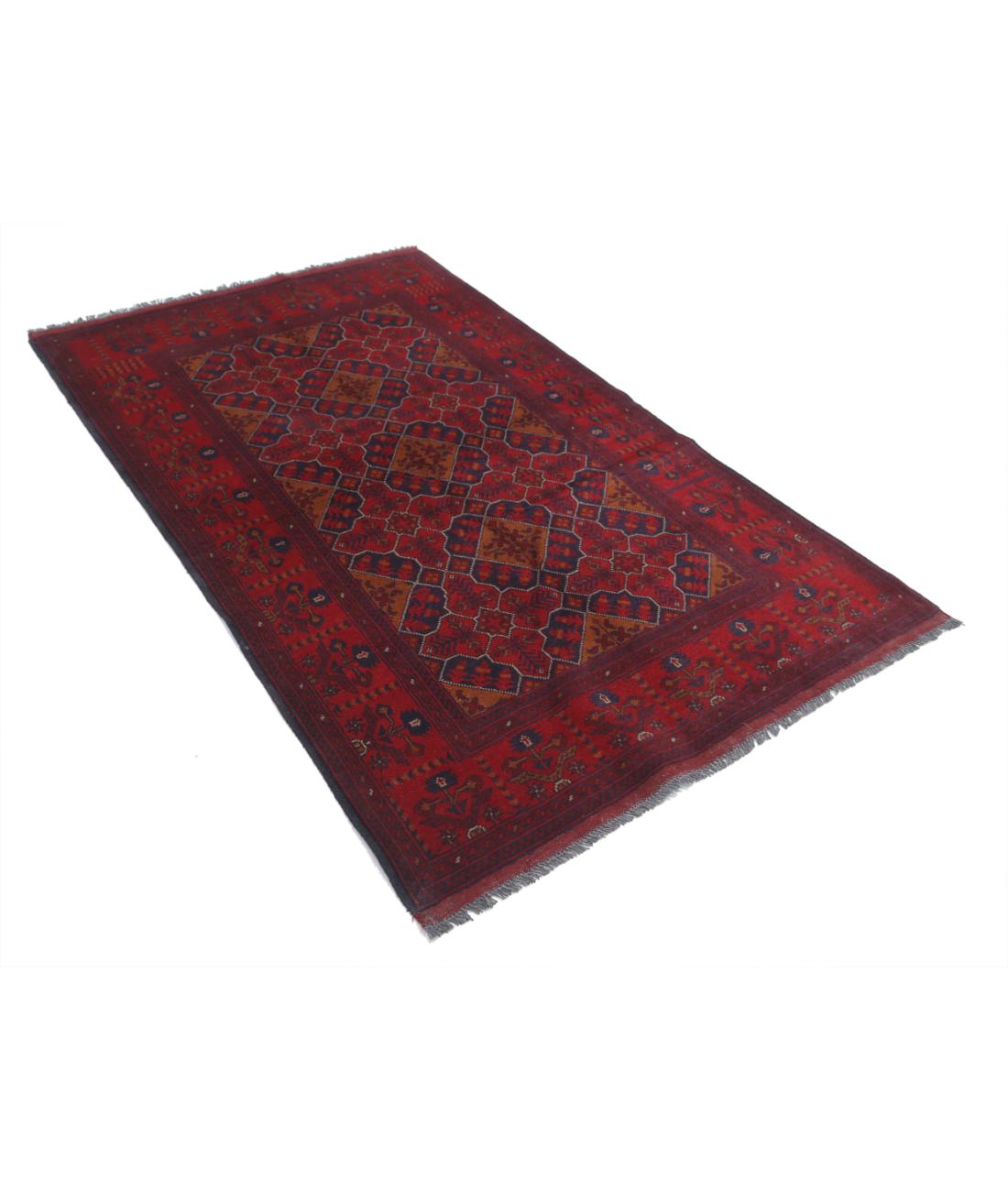 Afghan 4' 0" X 6' 4" Hand-Knotted Wool Rug 4' 0" X 6' 4" (122 X 193) / Red / Blue