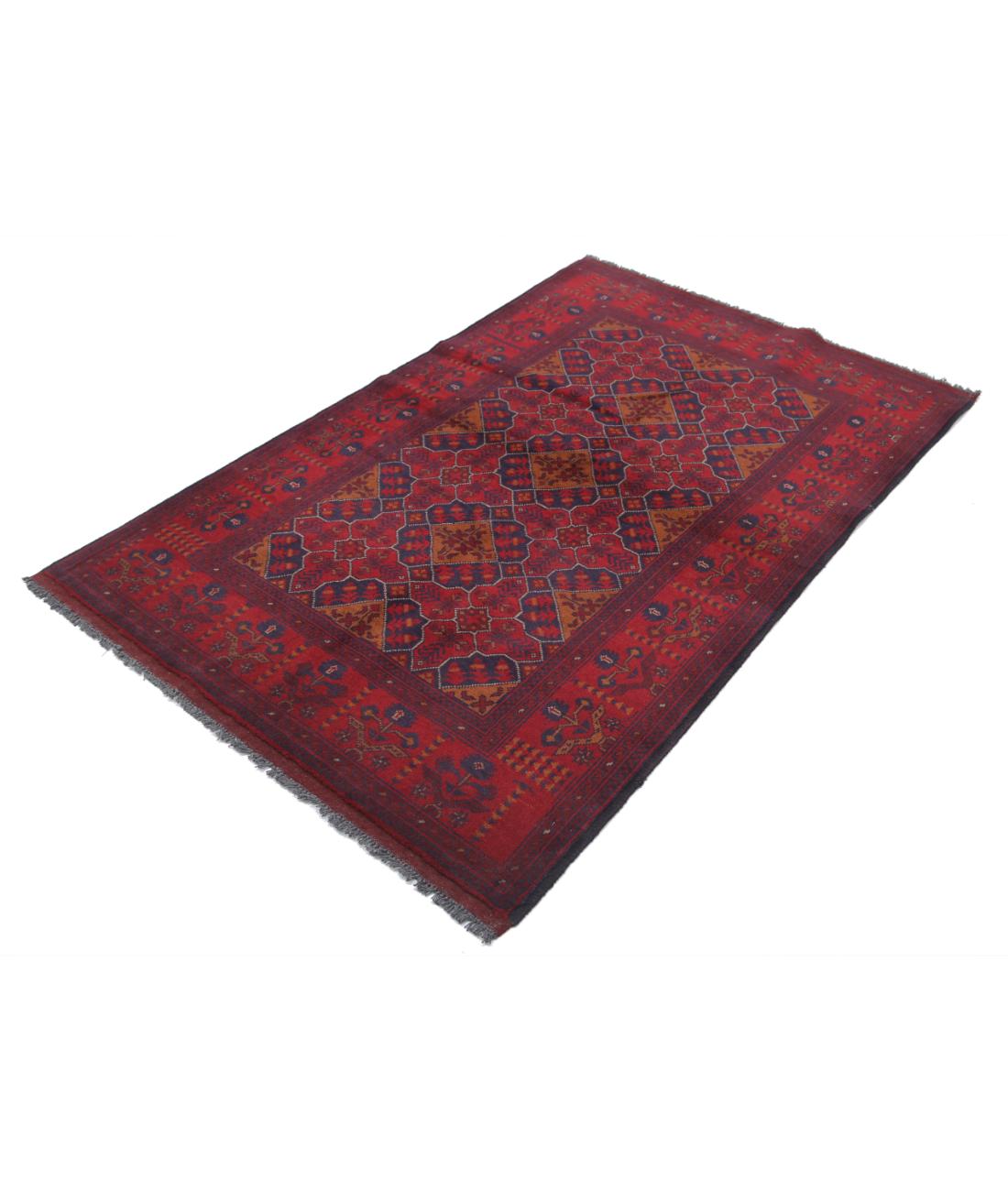 Afghan 4' 0" X 6' 4" Hand-Knotted Wool Rug 4' 0" X 6' 4" (122 X 193) / Red / Blue