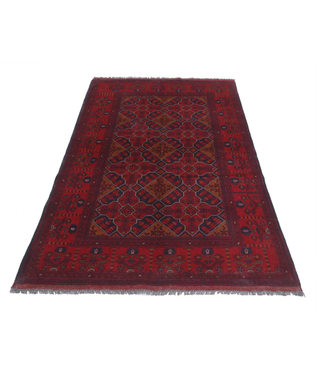 Afghan 4' 0" X 6' 4" Hand-Knotted Wool Rug 4' 0" X 6' 4" (122 X 193) / Red / Blue