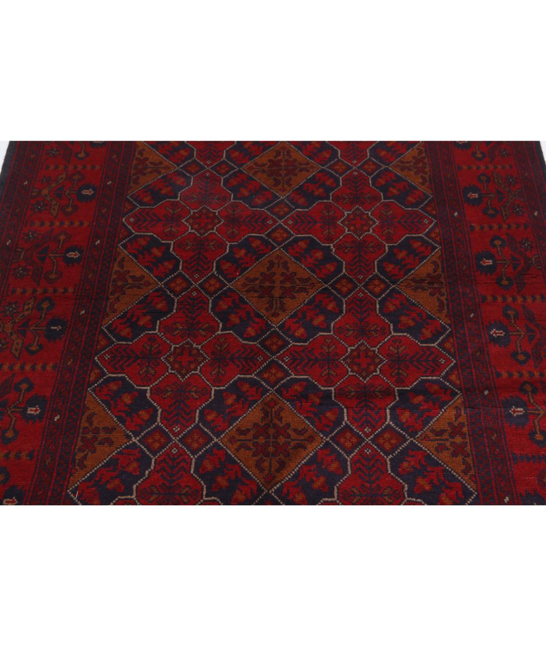 Afghan 4' 0" X 6' 4" Hand-Knotted Wool Rug 4' 0" X 6' 4" (122 X 193) / Red / Blue