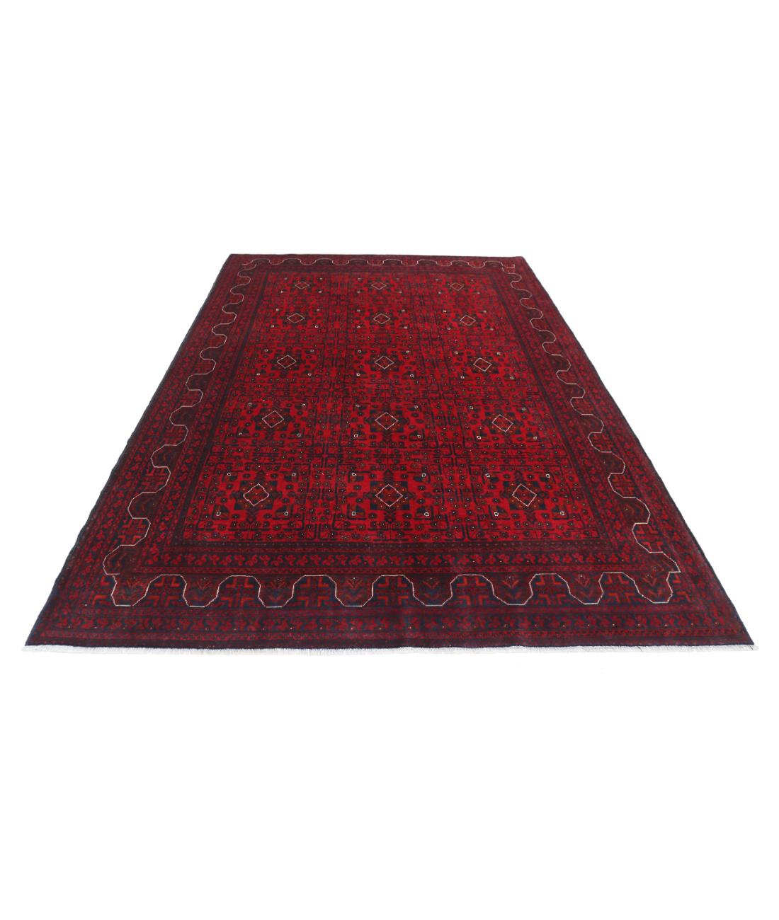 Afghan 6' 6" X 9' 8" Hand-Knotted Wool Rug 6' 6" X 9' 8" (198 X 295) / Red / Blue