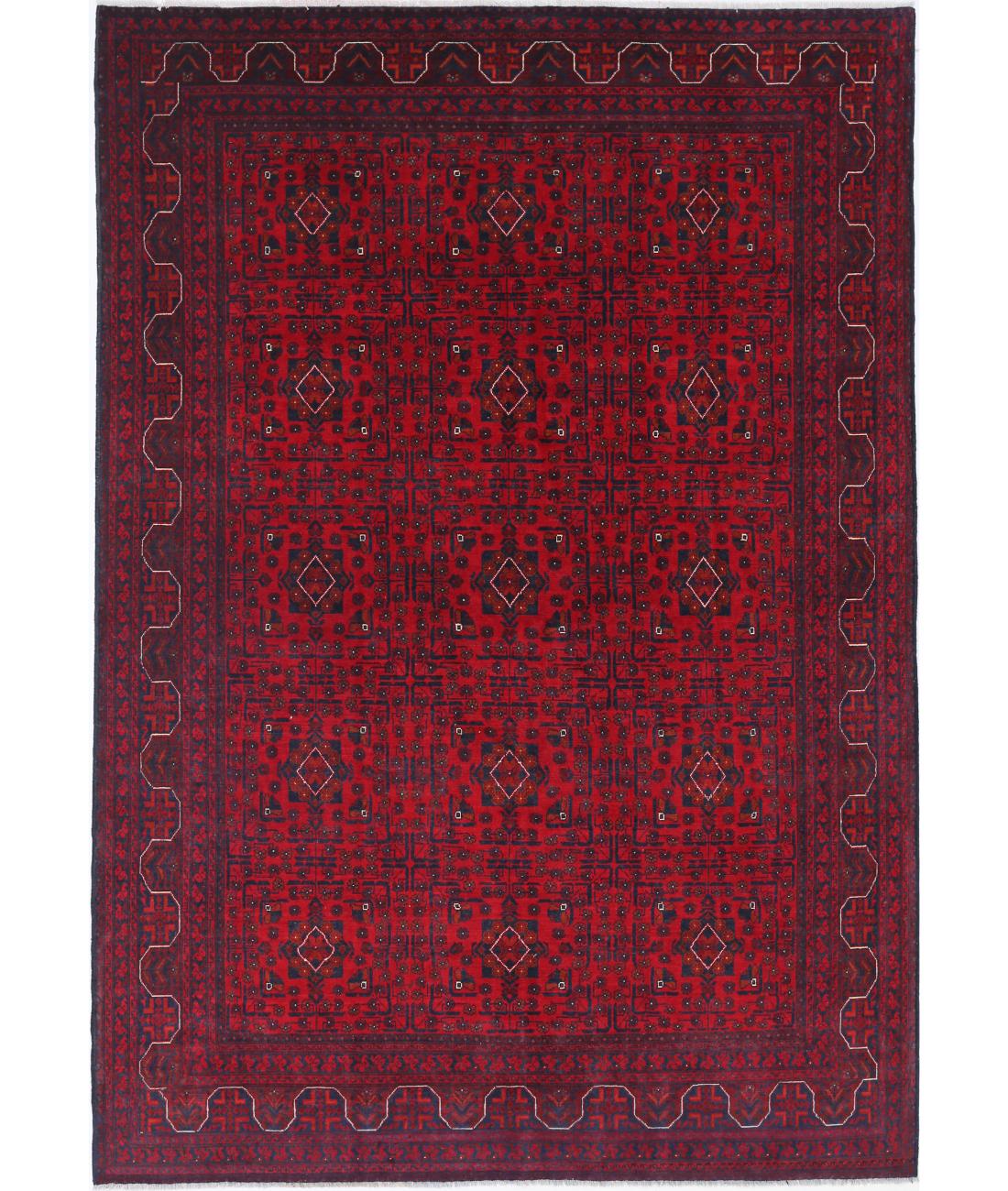 Afghan 6' 6" X 9' 8" Hand-Knotted Wool Rug 6' 6" X 9' 8" (198 X 295) / Red / Blue