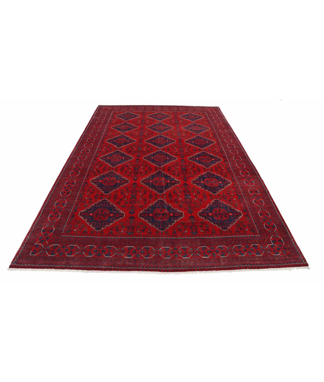 Afghan 6' 6" X 9' 10" Hand-Knotted Wool Rug 6' 6" X 9' 10" (198 X 300) / Red / Blue