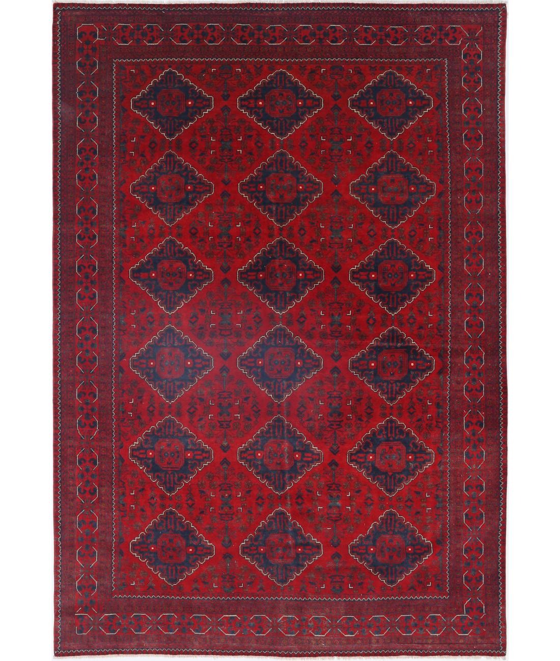 Afghan 6' 6" X 9' 10" Hand-Knotted Wool Rug 6' 6" X 9' 10" (198 X 300) / Red / Blue