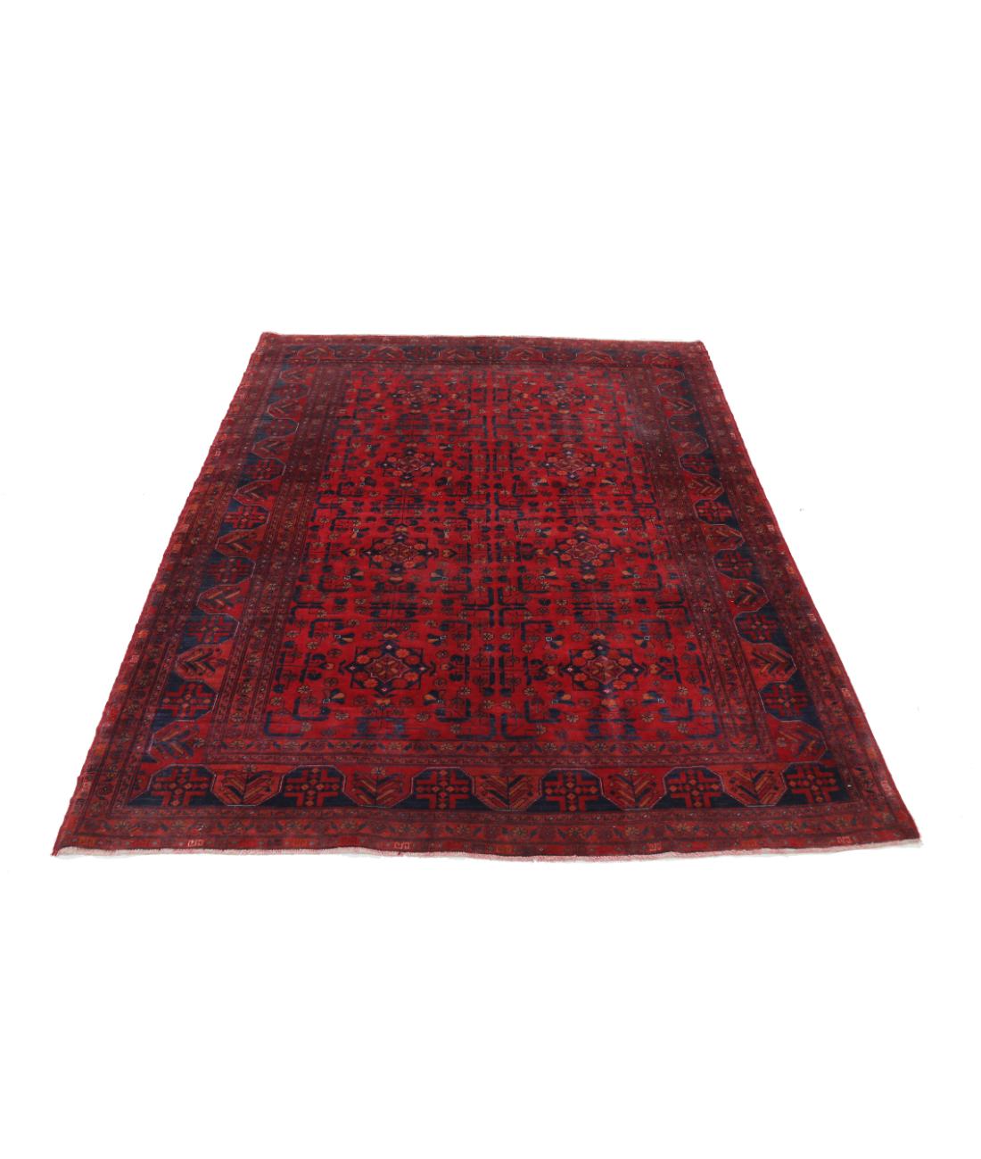 Afghan 4' 9" X 5' 11" Hand-Knotted Wool Rug 4' 9" X 5' 11" (145 X 180) / Red / Blue