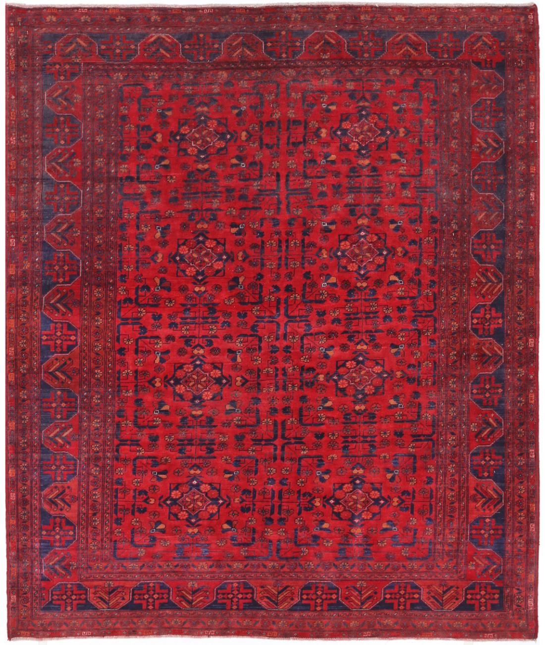 Afghan 4' 9" X 5' 11" Hand-Knotted Wool Rug 4' 9" X 5' 11" (145 X 180) / Red / Blue