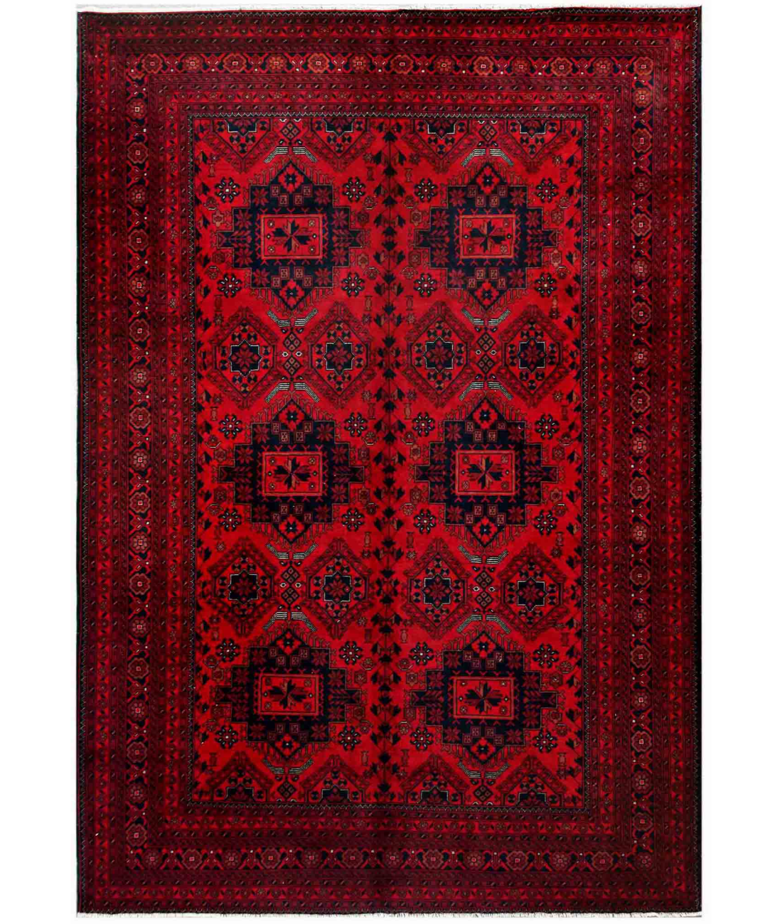 Hand Knotted Afghan Wool Rug 6' 1" X 9' 8" 6' 1" X 9' 8" (185 X 295) / Red / Blue