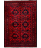 Hand Knotted Afghan Wool Rug 6' 1" X 9' 8" 6' 1" X 9' 8" (185 X 295) / Red / Blue