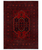 Hand Knotted Afghan Wool Rug 5' 6" X 7' 4" 5' 6" X 7' 4" (168 X 223) / Red / Black