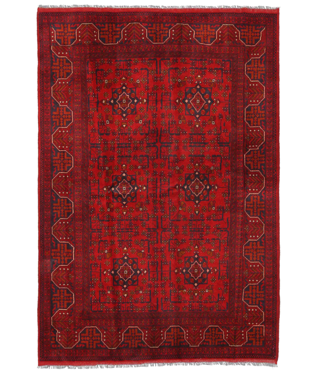 Hand Knotted Afghan Wool Rug 5' 3" X 7' 6" 5' 3" X 7' 6" (160 X 229) / Red / Black