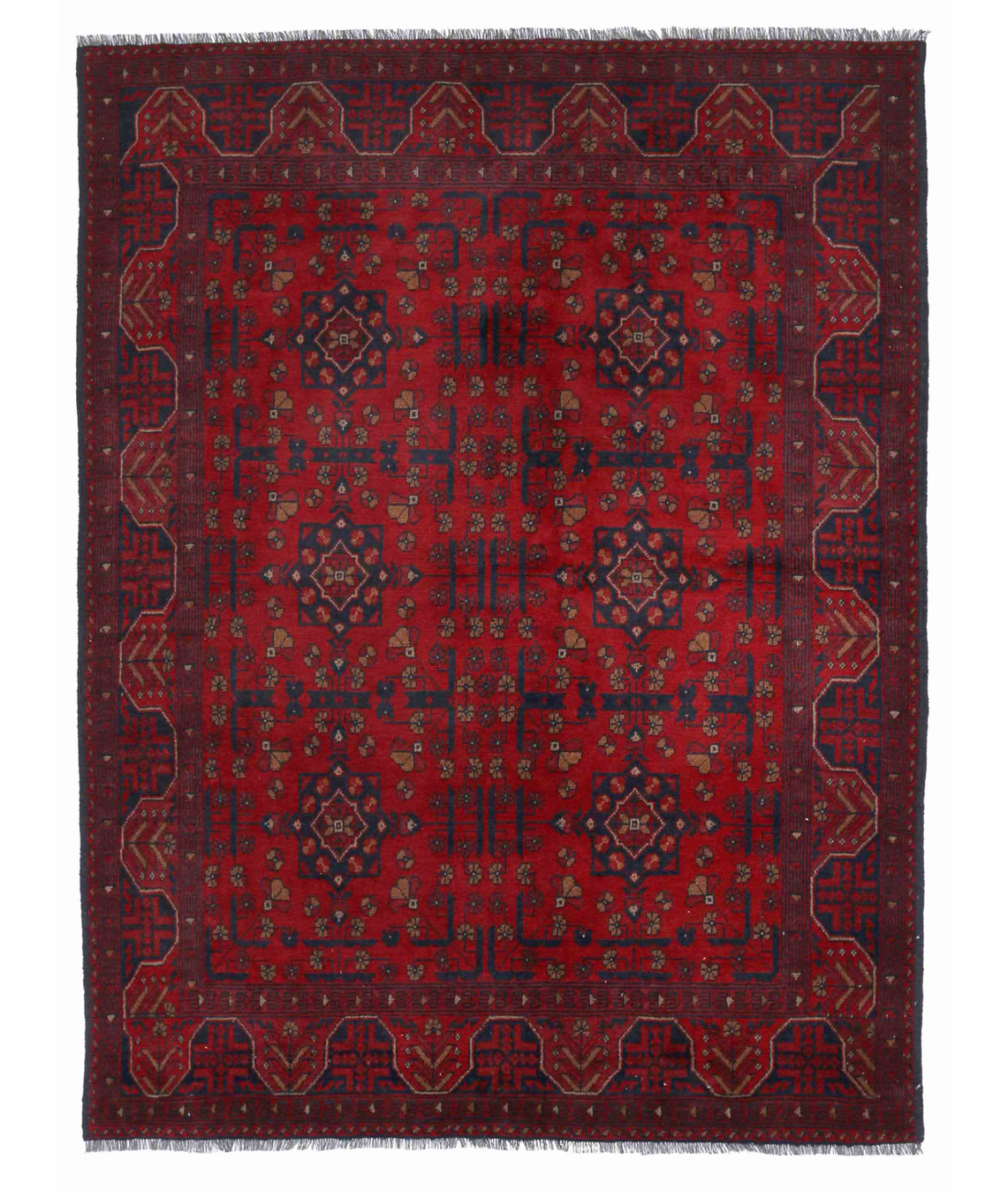 Hand Knotted Afghan Wool Rug 5' 1" X 6' 7" 5' 1" X 6' 7" (155 X 201) / Red / Black
