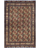 Hand Knotted Afghan Wool Rug 6' 8" X 9' 7" 6' 8" X 9' 7" (203 X 292) / Ivory / Blue