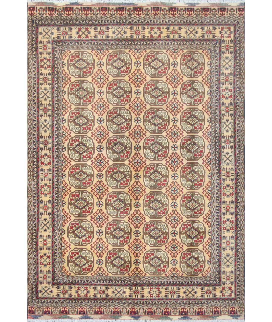 Hand Knotted Afghan Wool Rug 6' 8" X 9' 9" 6' 8" X 9' 9" (203 X 297) / Beige / Red