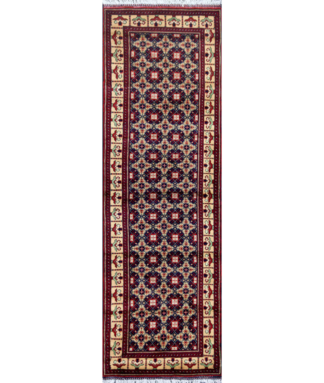 Hand Knotted Afghan Wool Rug 3' 3" X 9' 6" 3' 3" X 9' 6" (99 X 290) / Red / Yellow