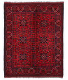 Hand Knotted Afghan Wool Rug 4' 1" X 6' 2" 4' 1" X 6' 2" (124 X 188) / Red / Blue