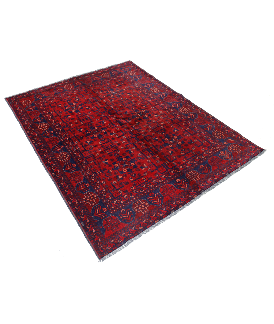 Afghan 4' 11" X 6' 4" Hand-Knotted Wool Rug 4' 11" X 6' 4" (150 X 193) / Red / Blue