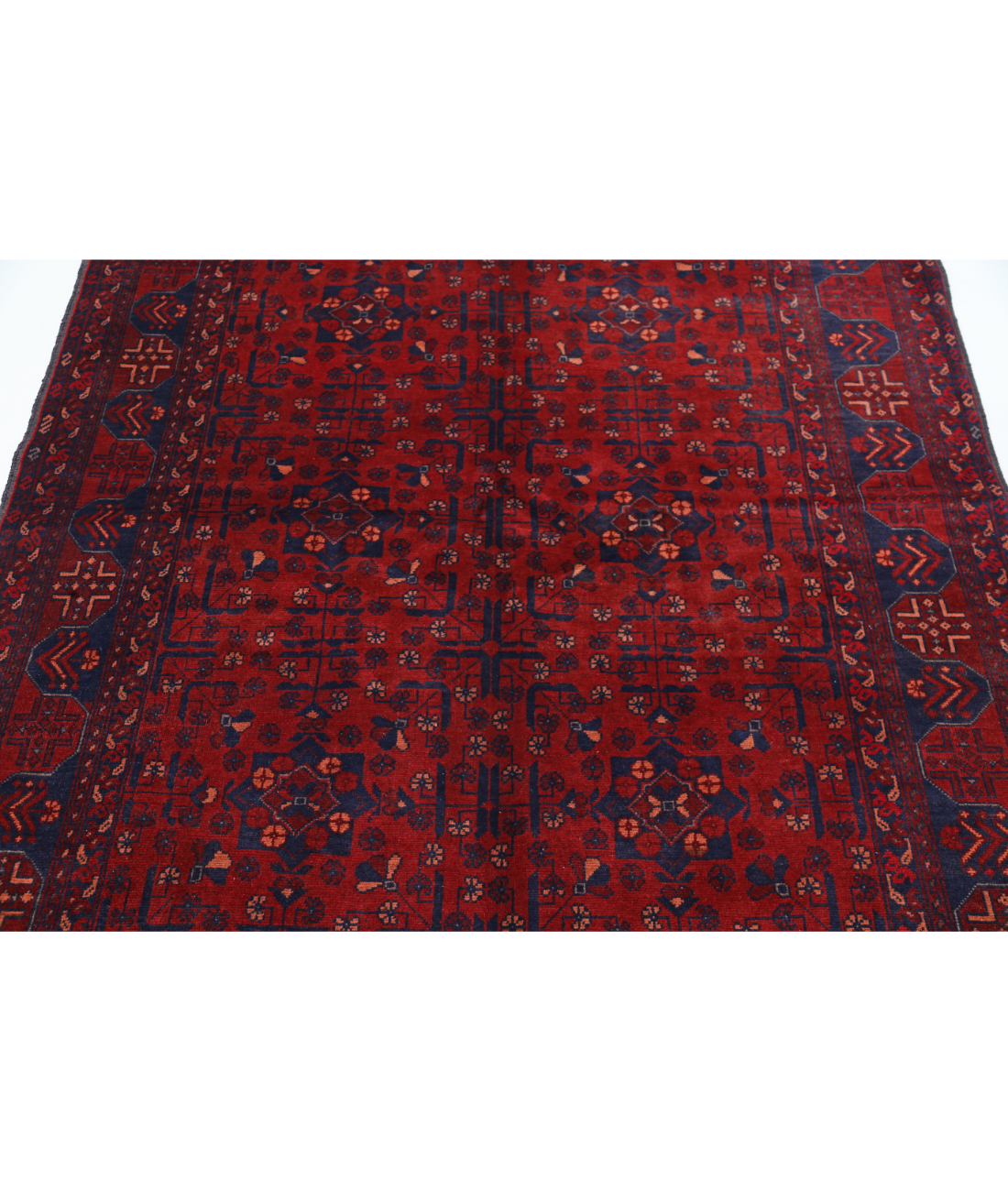 Afghan 4' 11" X 6' 4" Hand-Knotted Wool Rug 4' 11" X 6' 4" (150 X 193) / Red / Blue