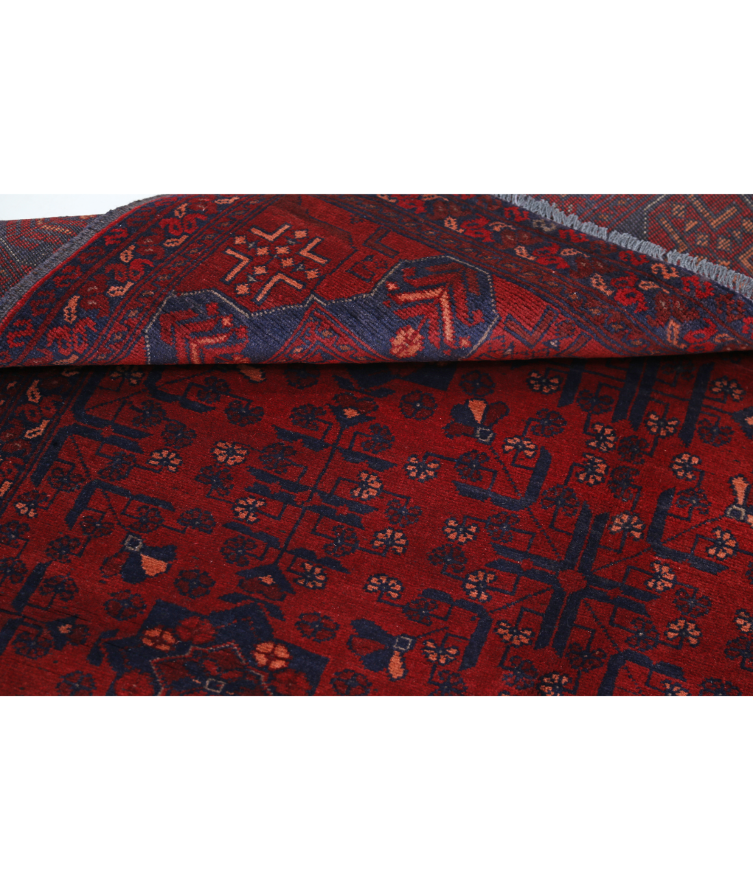 Afghan 4' 11" X 6' 4" Hand-Knotted Wool Rug 4' 11" X 6' 4" (150 X 193) / Red / Blue