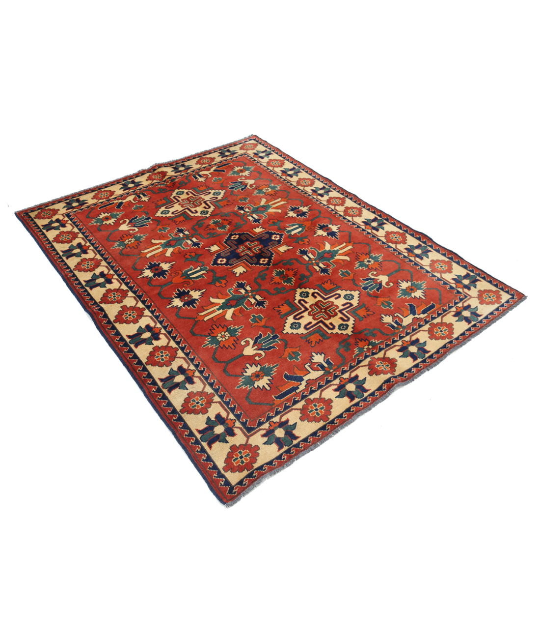 Afghan 4' 10" X 6' 3" Hand-Knotted Wool Rug 4' 10" X 6' 3" (147 X 191) / Rust / Beige
