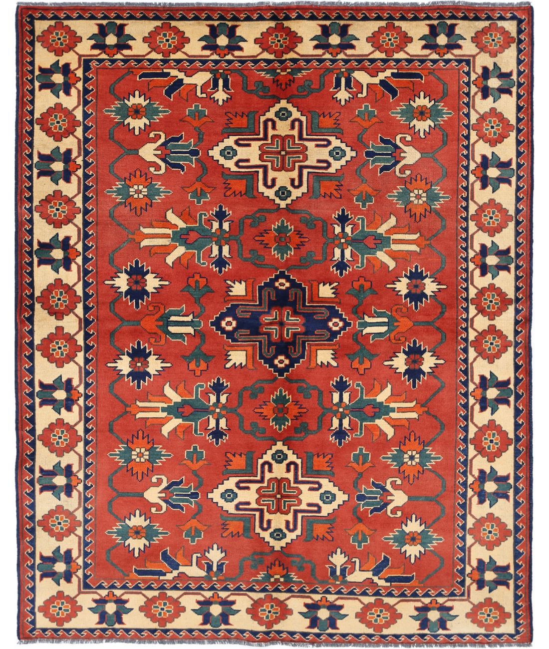 Afghan 4' 10" X 6' 3" Hand-Knotted Wool Rug 4' 10" X 6' 3" (147 X 191) / Rust / Beige