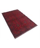 Afghan 4' 2" X 6' 5" Hand-Knotted Wool Rug 4' 2" X 6' 5" (127 X 196) / Red / Blue