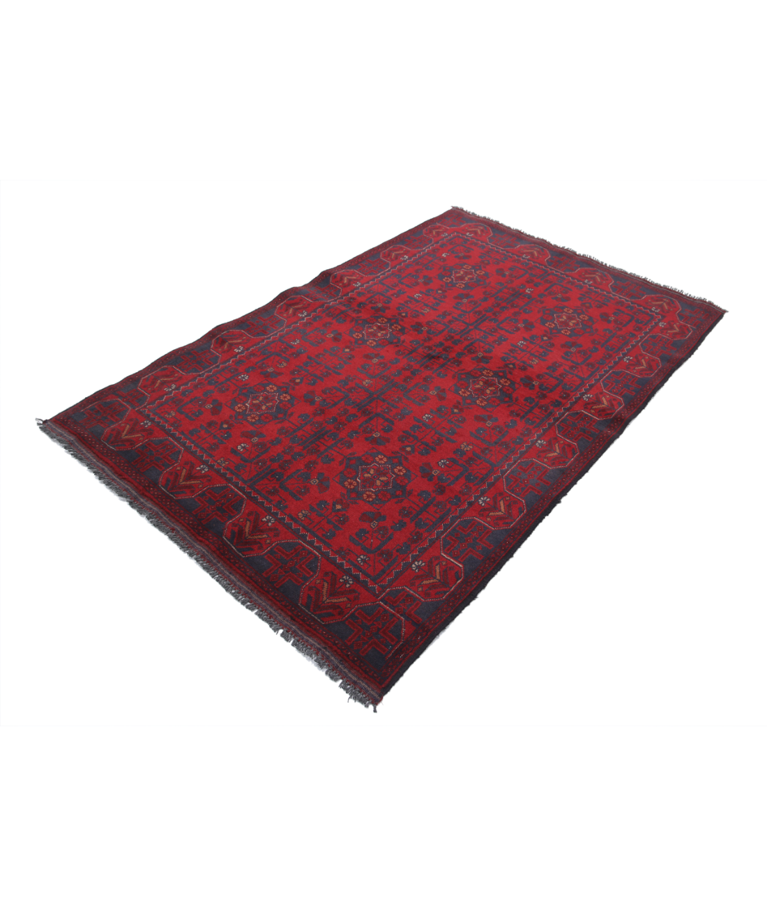 Afghan 4' 2" X 6' 5" Hand-Knotted Wool Rug 4' 2" X 6' 5" (127 X 196) / Red / Blue