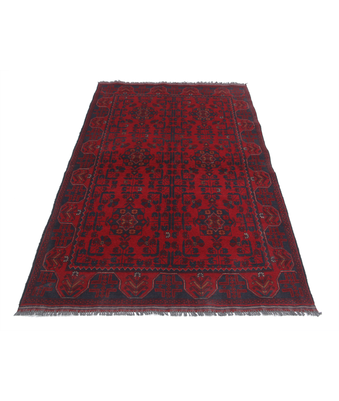 Afghan 4' 2" X 6' 5" Hand-Knotted Wool Rug 4' 2" X 6' 5" (127 X 196) / Red / Blue