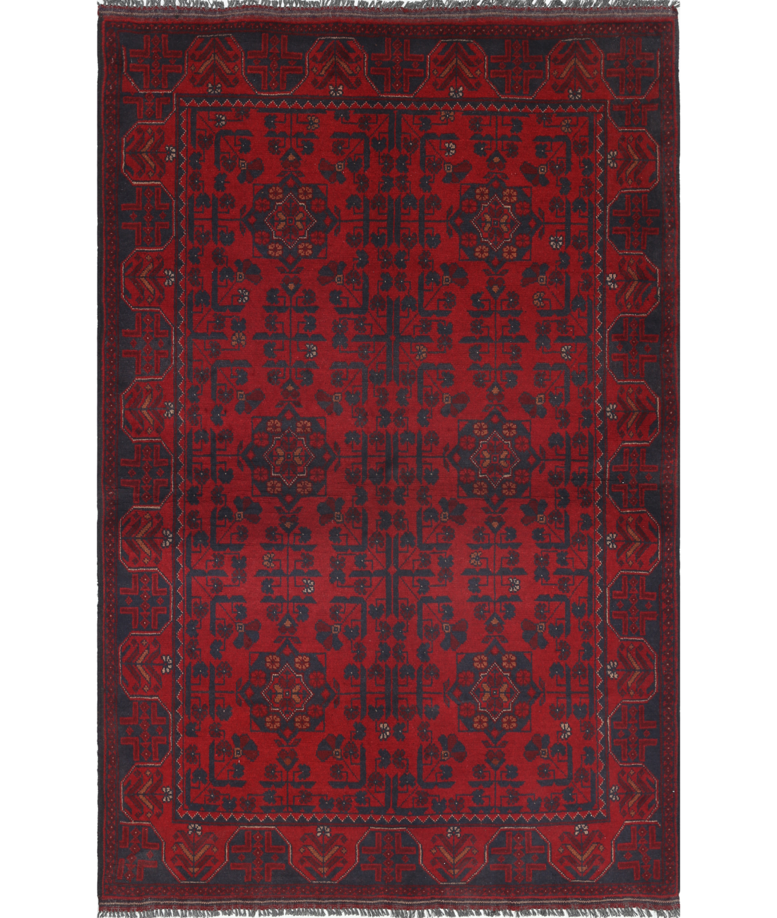 Afghan 4' 2" X 6' 5" Hand-Knotted Wool Rug 4' 2" X 6' 5" (127 X 196) / Red / Blue