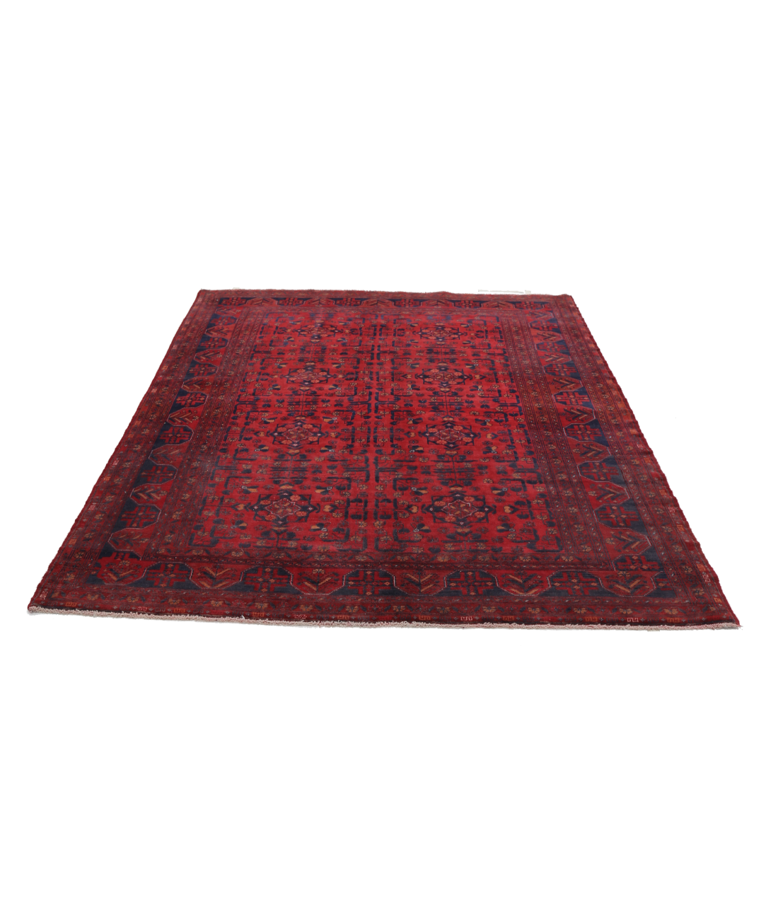 Afghan 4' 9" X 5' 11" Hand-Knotted Wool Rug 4' 9" X 5' 11" (145 X 180) / Red / Blue