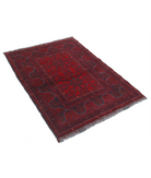 Afghan 3' 6" X 4' 10" Hand-Knotted Wool Rug 3' 6" X 4' 10" (107 X 147) / Red / Blue