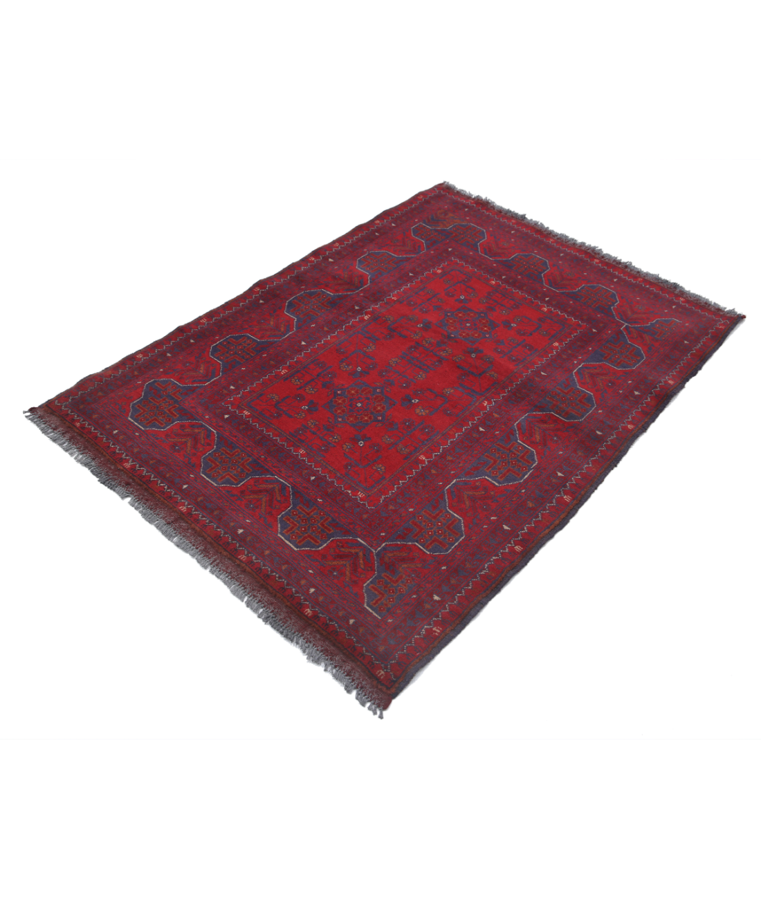 Afghan 3' 6" X 4' 10" Hand-Knotted Wool Rug 3' 6" X 4' 10" (107 X 147) / Red / Blue
