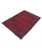 Afghan 3' 6" X 4' 10" Hand-Knotted Wool Rug 3' 6" X 4' 10" (107 X 147) / Red / Blue